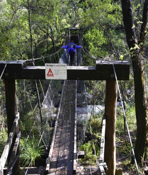 Crossing Beedelup Falls Suspension Bridge